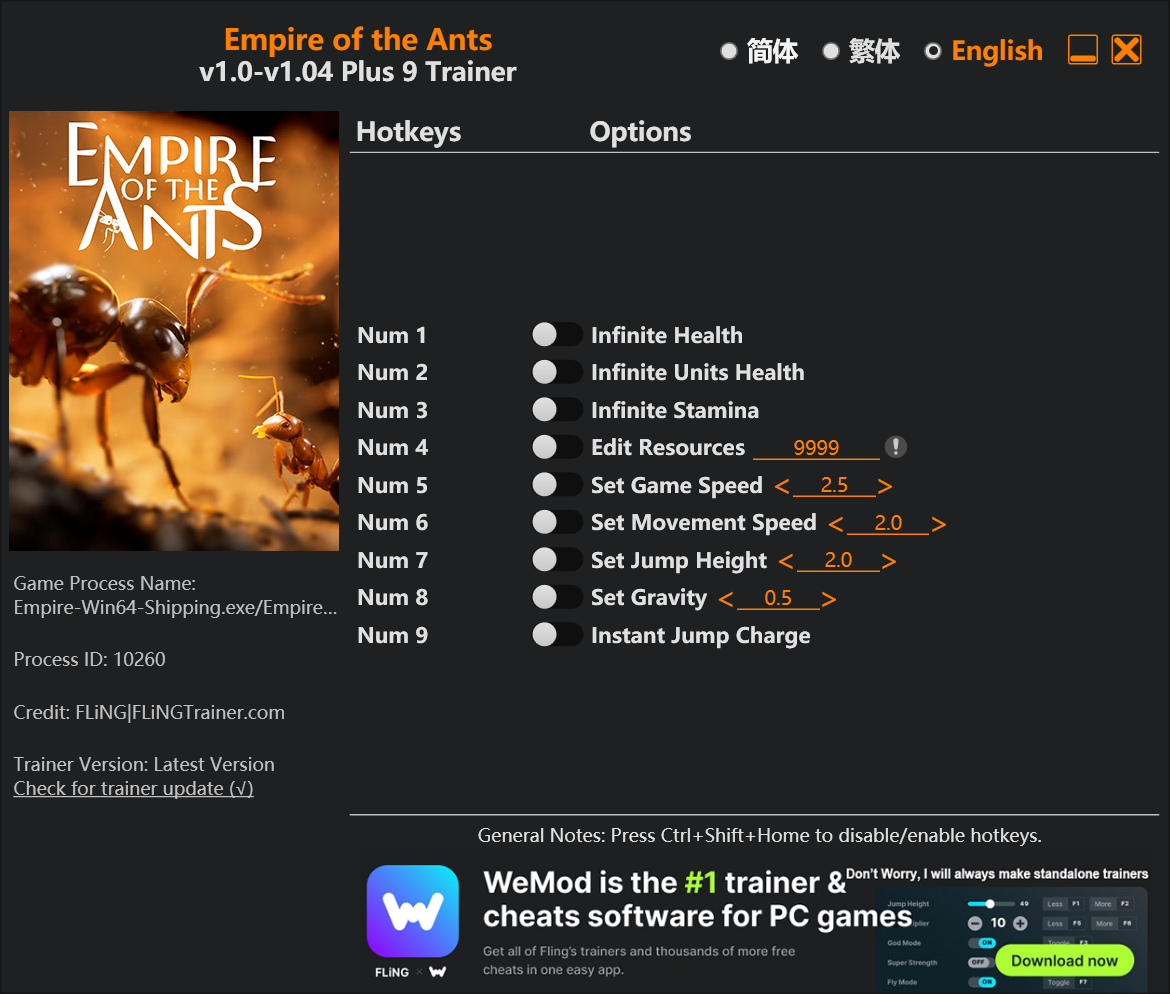 Empire of the Ants Trainer screenshot