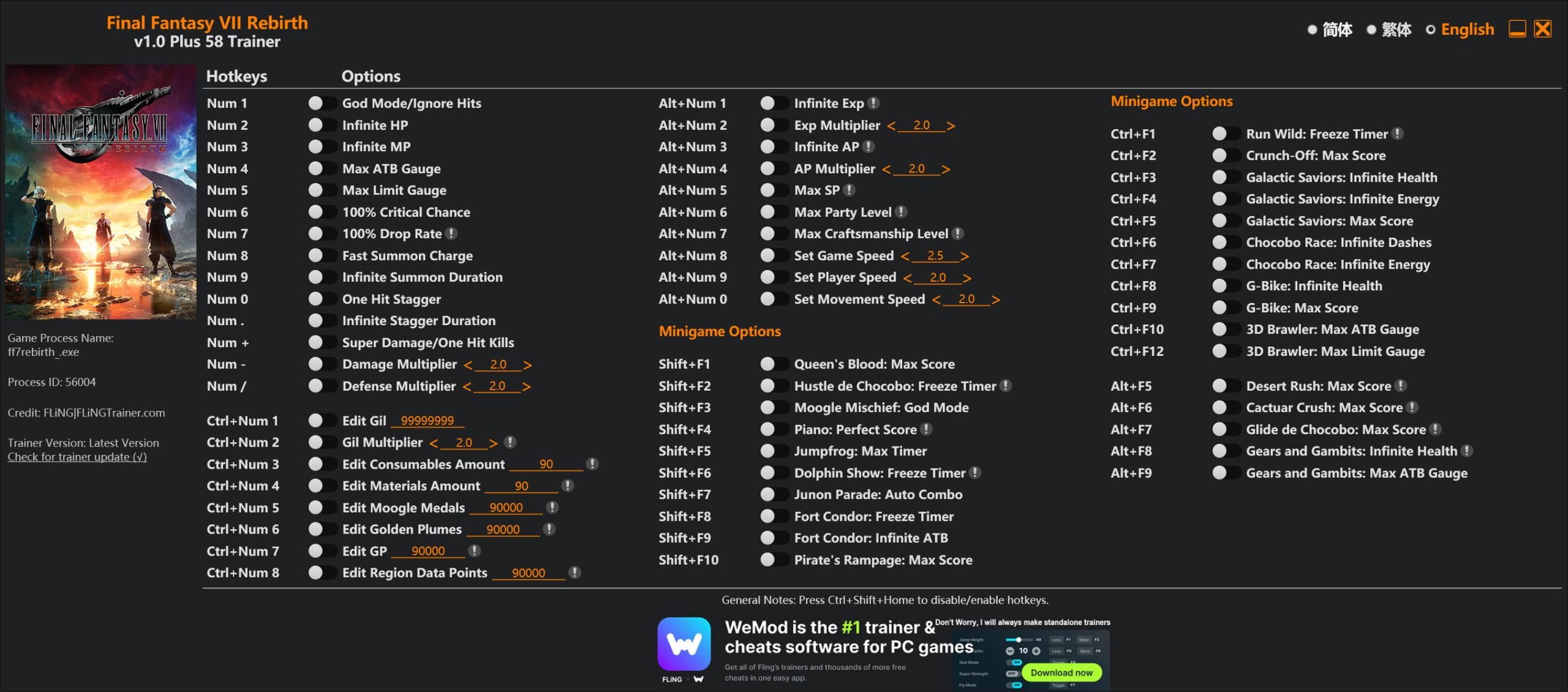 Final Fantasy VII Rebirth Trainer screenshot
