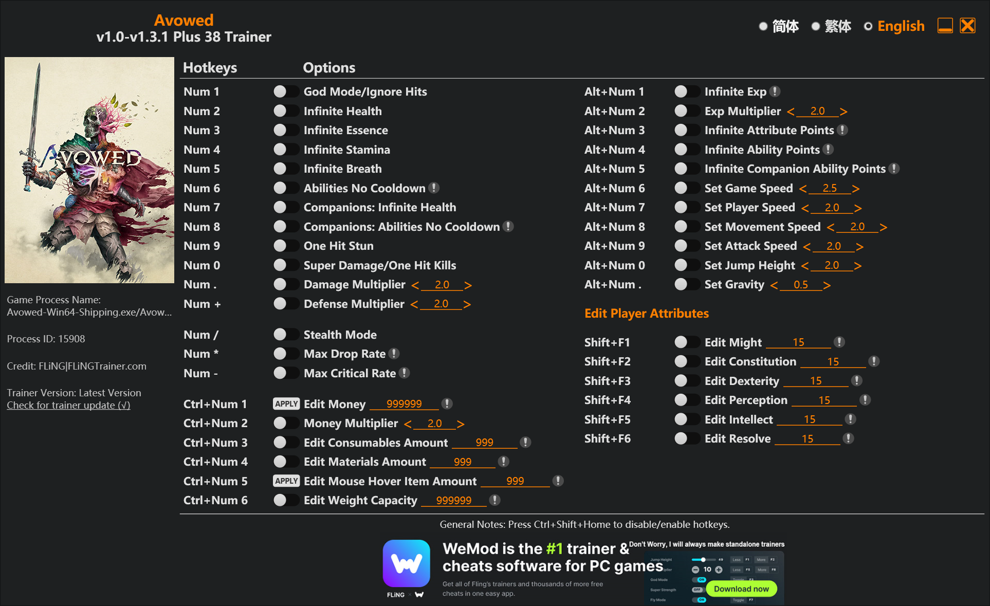 Avowed Trainer screenshot