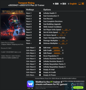 Tempest Rising Trainer screenshot