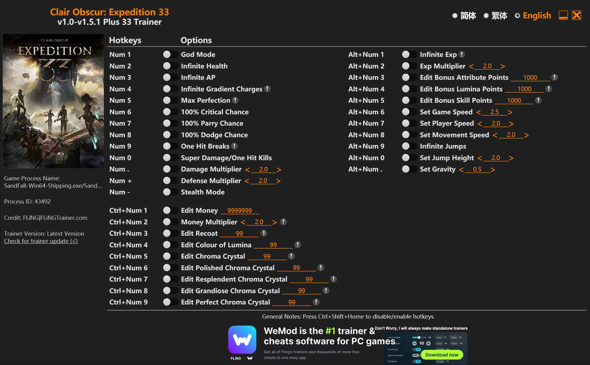 Clair Obscur Expedition 33 Trainer screenshot