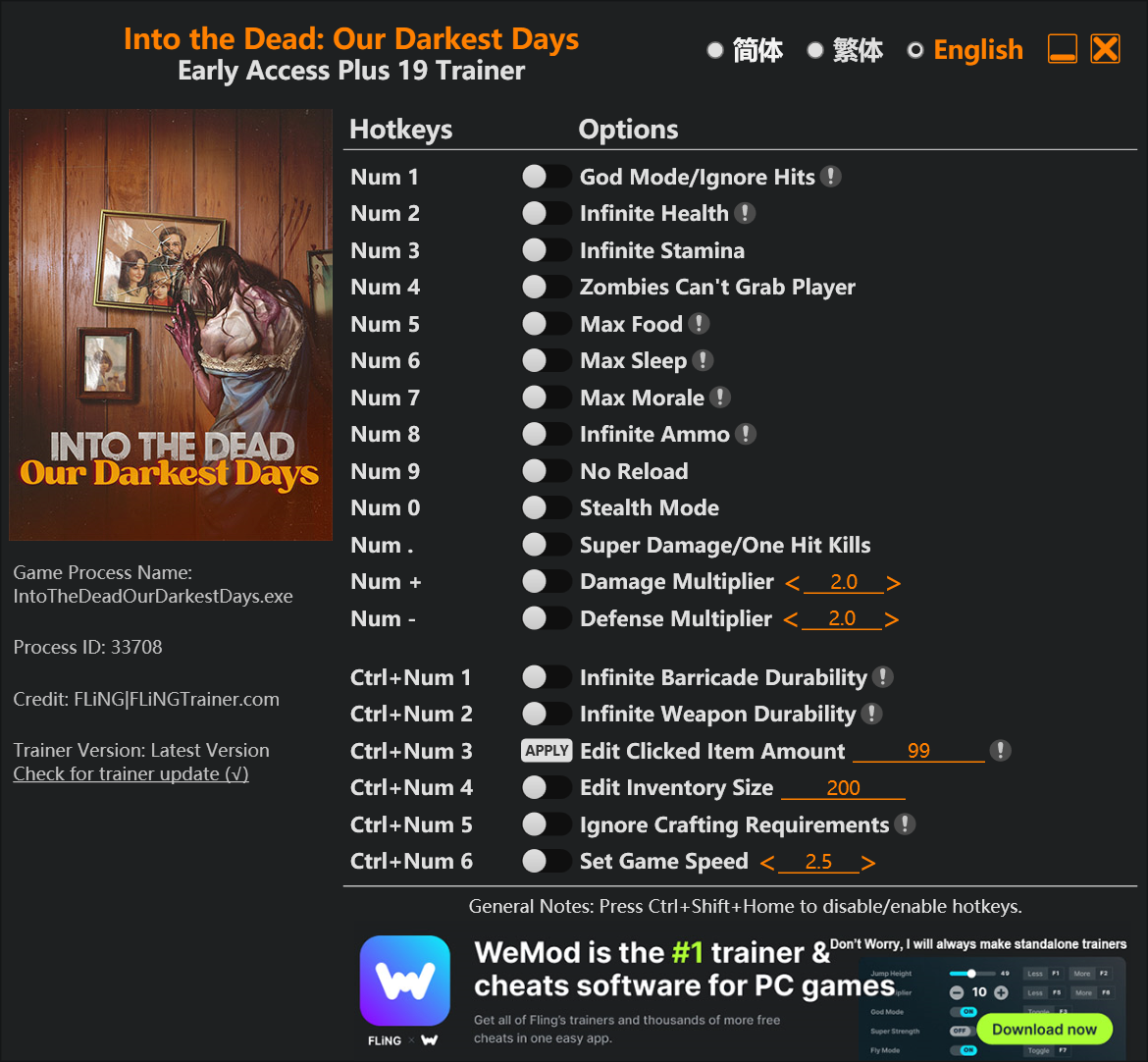 Into the Dead Our Darkest Days Trainer screenshot