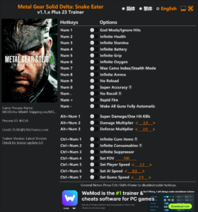 Metal Gear Solid Delta Snake Eater Trainer screenshot