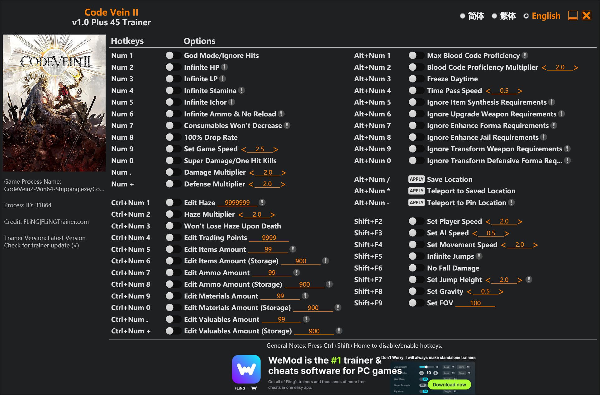 Code Vein II Trainer screenshot