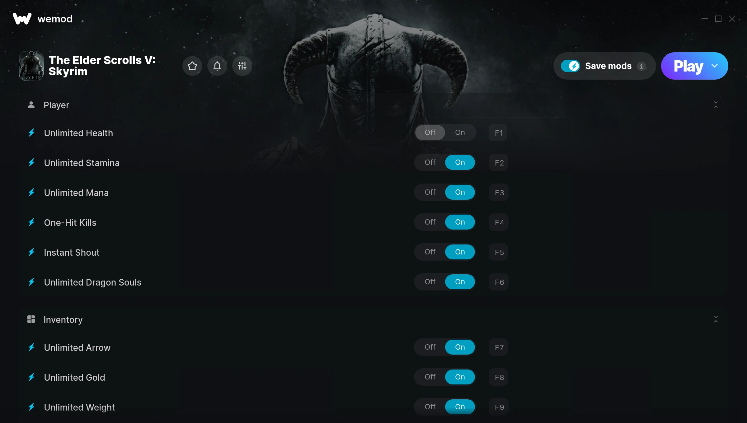 The Elder Scrolls V: Skyrim Trainer screenshot