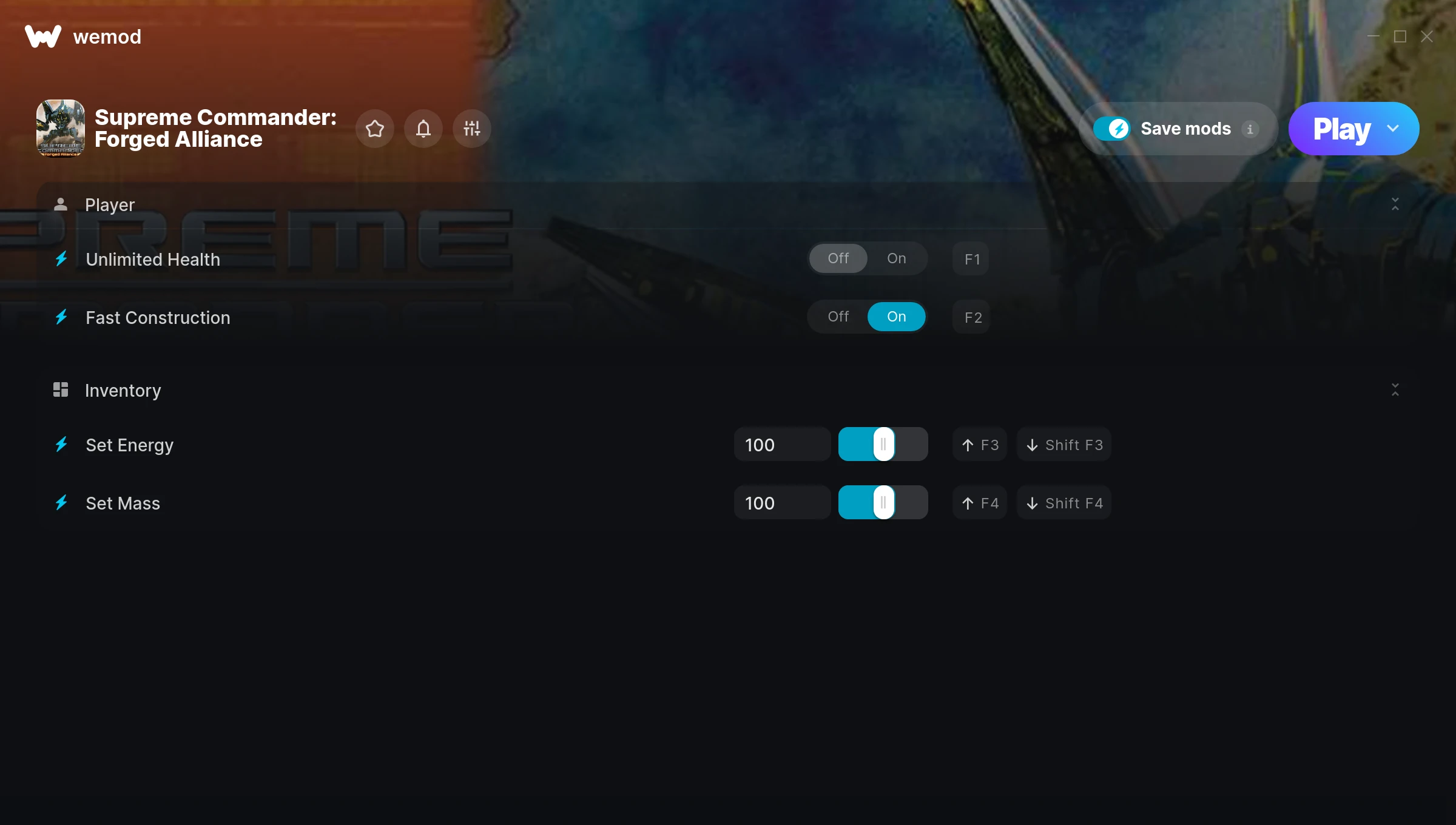 Supreme Commander: Forged Alliance Trainer screenshot