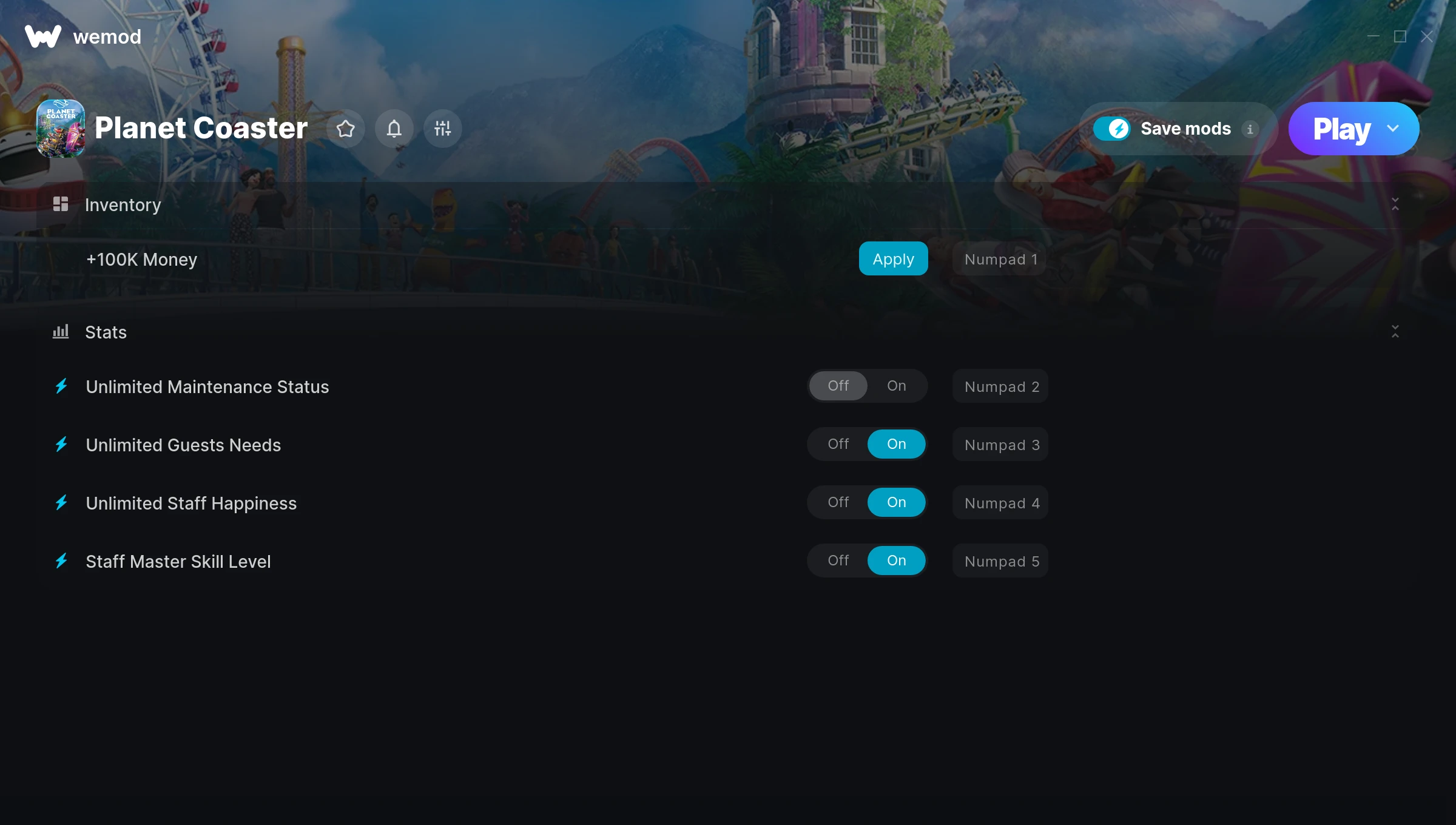 Planet Coaster Trainer screenshot