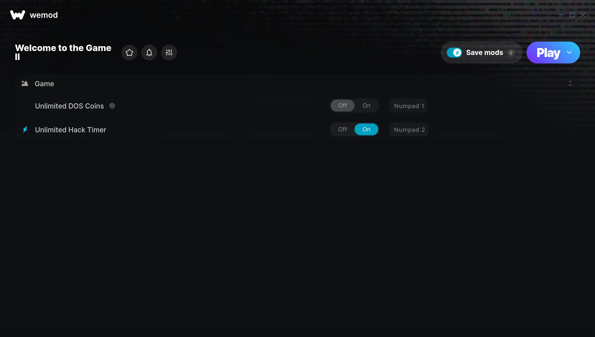 Welcome to the Game II Trainer screenshot