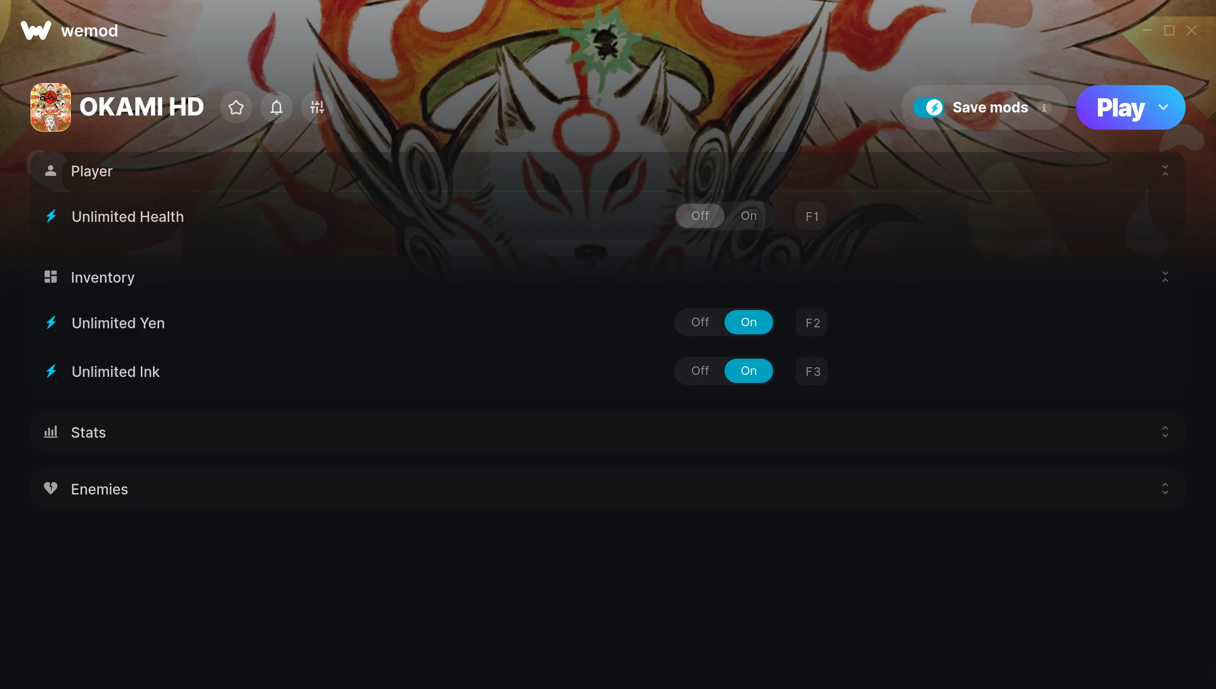 OKAMI HD Trainer screenshot