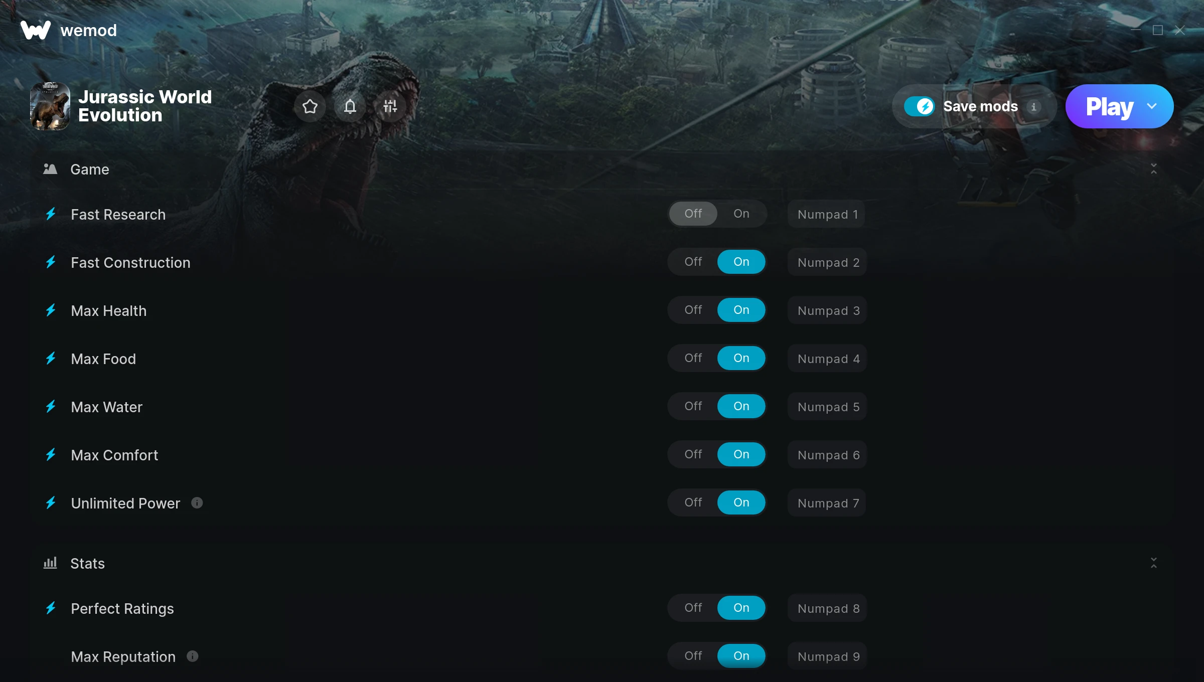 Jurassic World Evolution Trainer screenshot