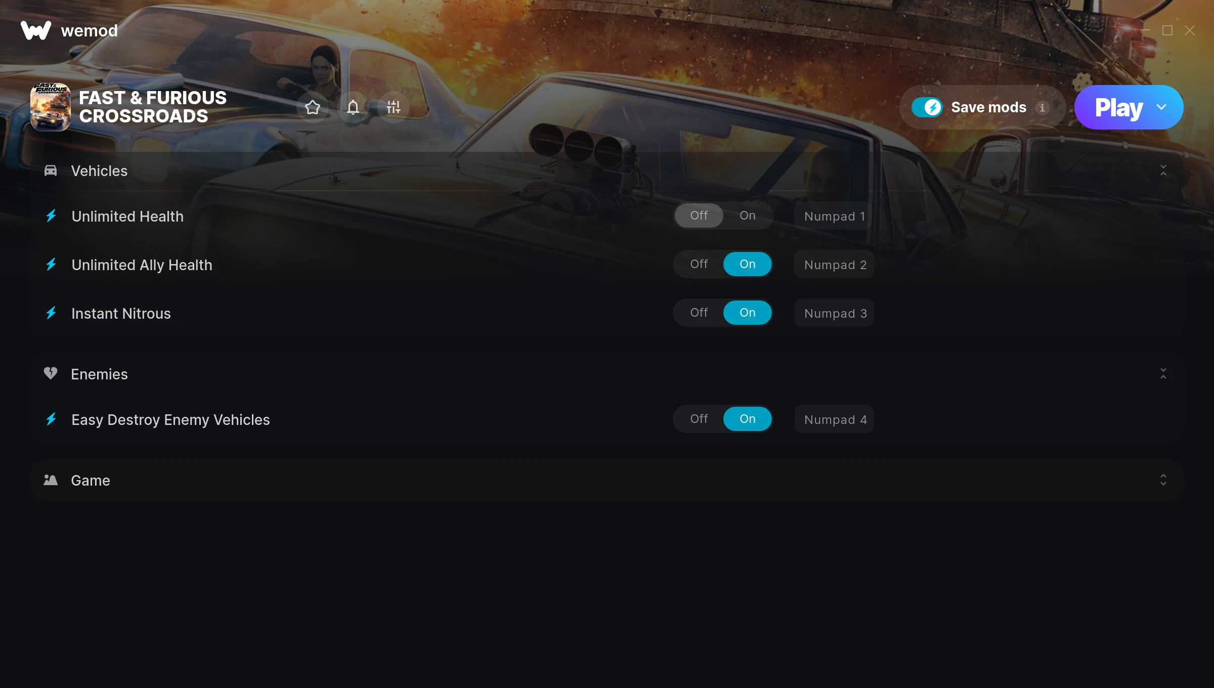 FAST & FURIOUS CROSSROADS Trainer screenshot