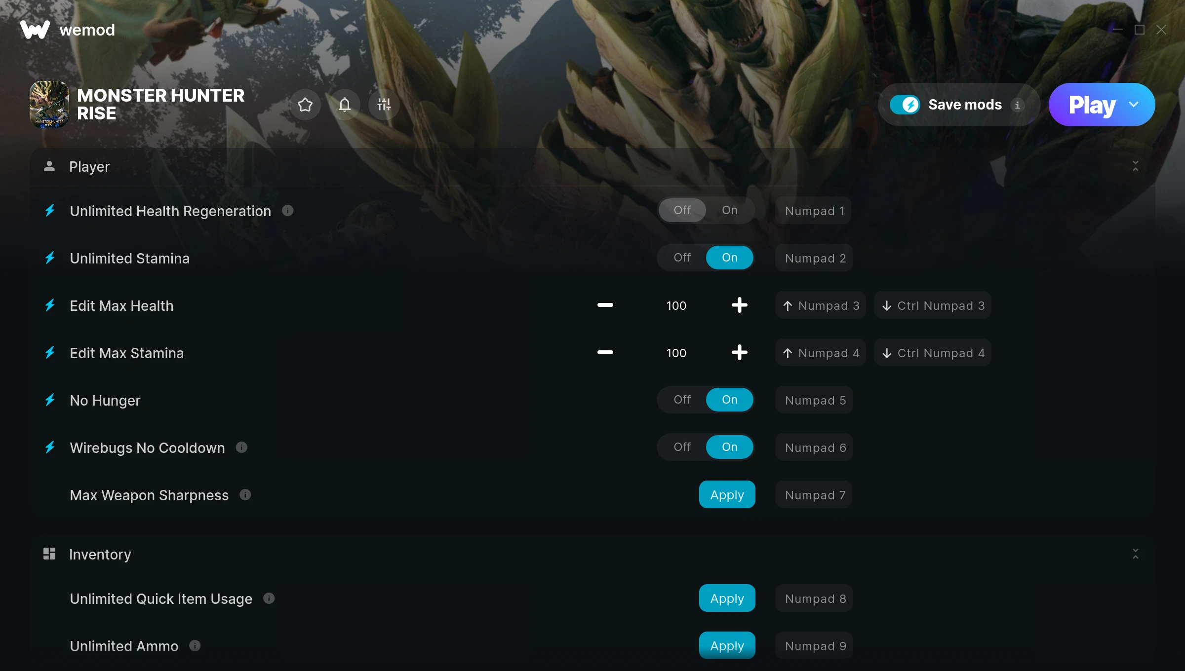 Monster Hunter Rise Trainer screenshot