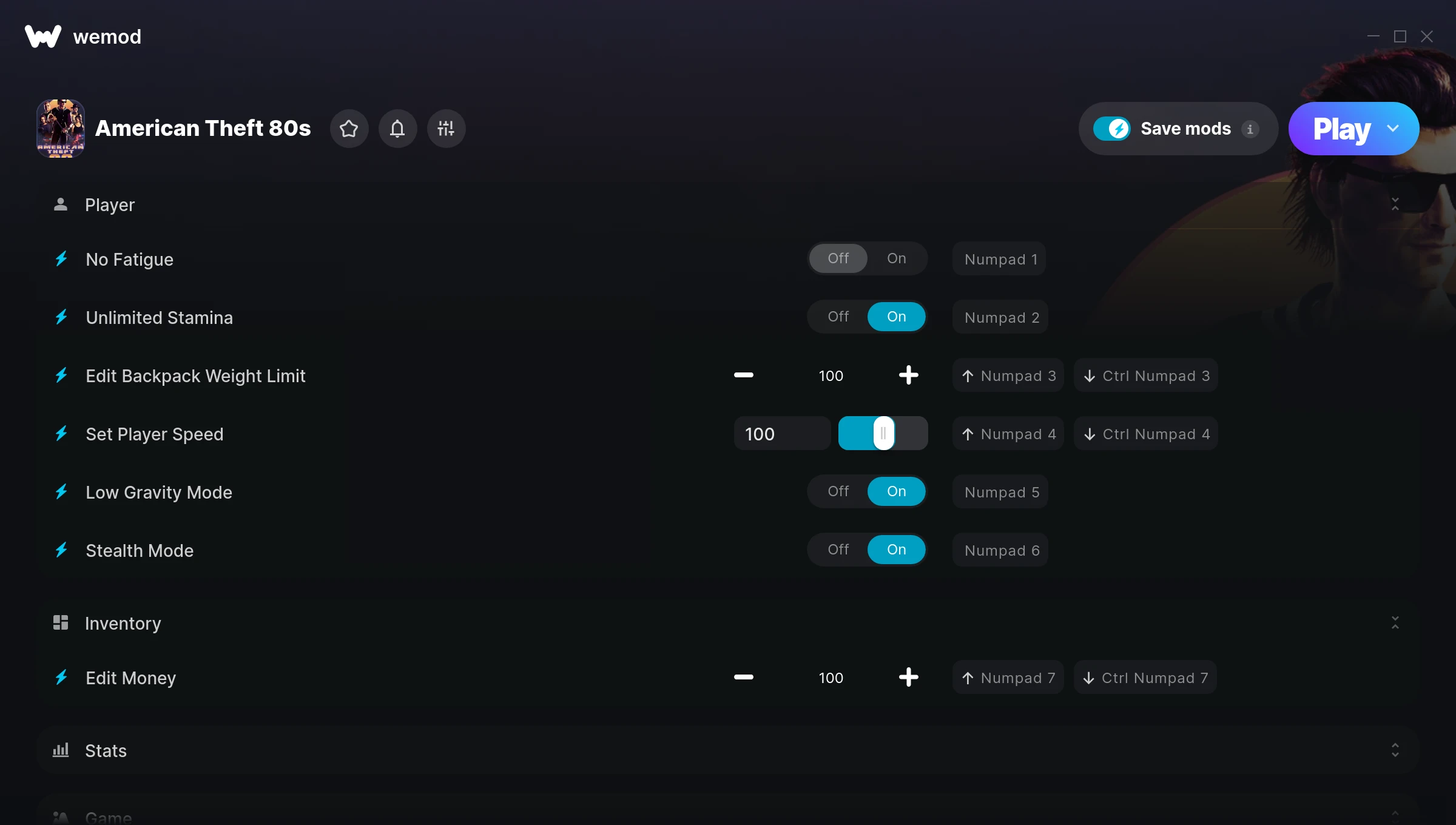 American Theft 80s Trainer screenshot