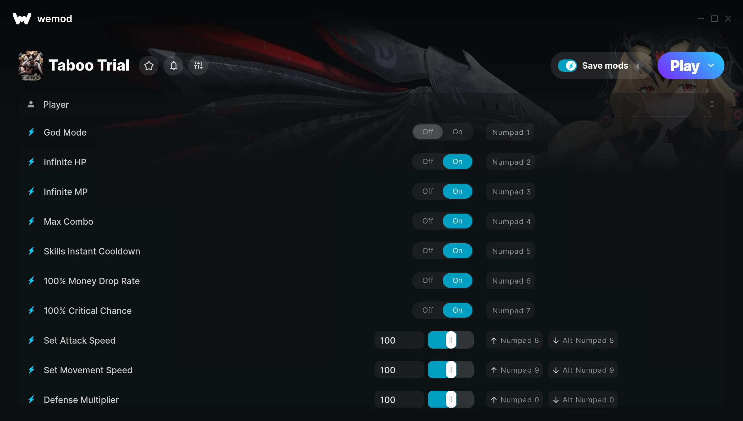 Taboo Trial Trainer screenshot