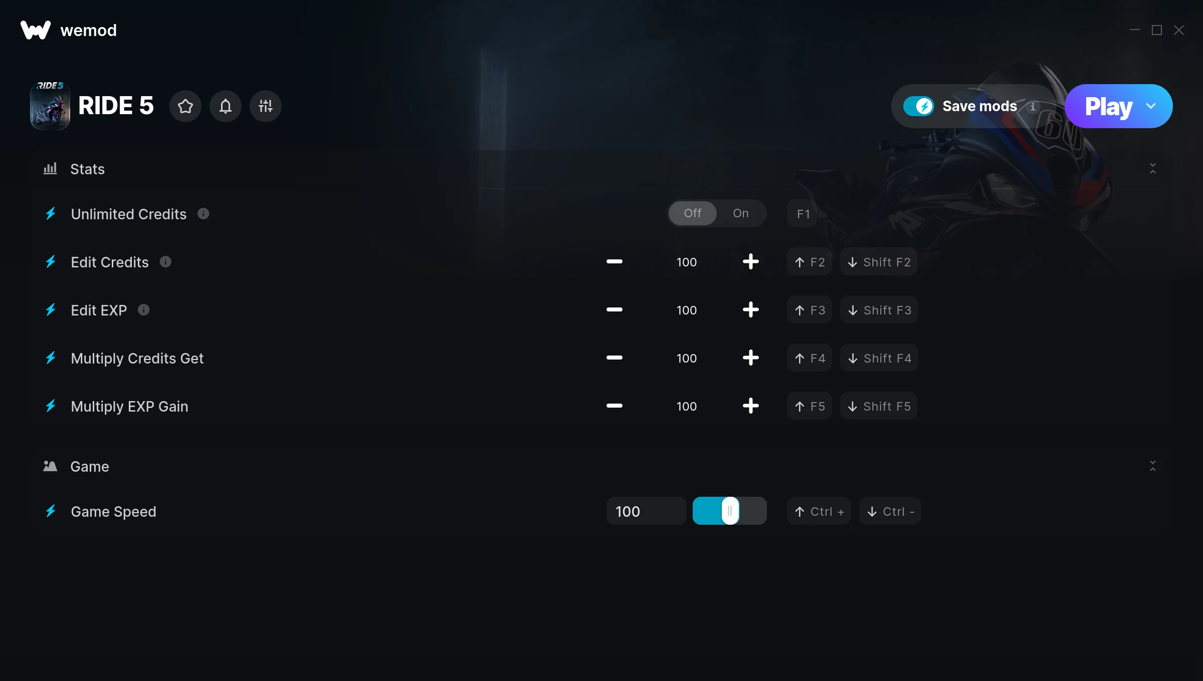 RIDE 5 Trainer screenshot