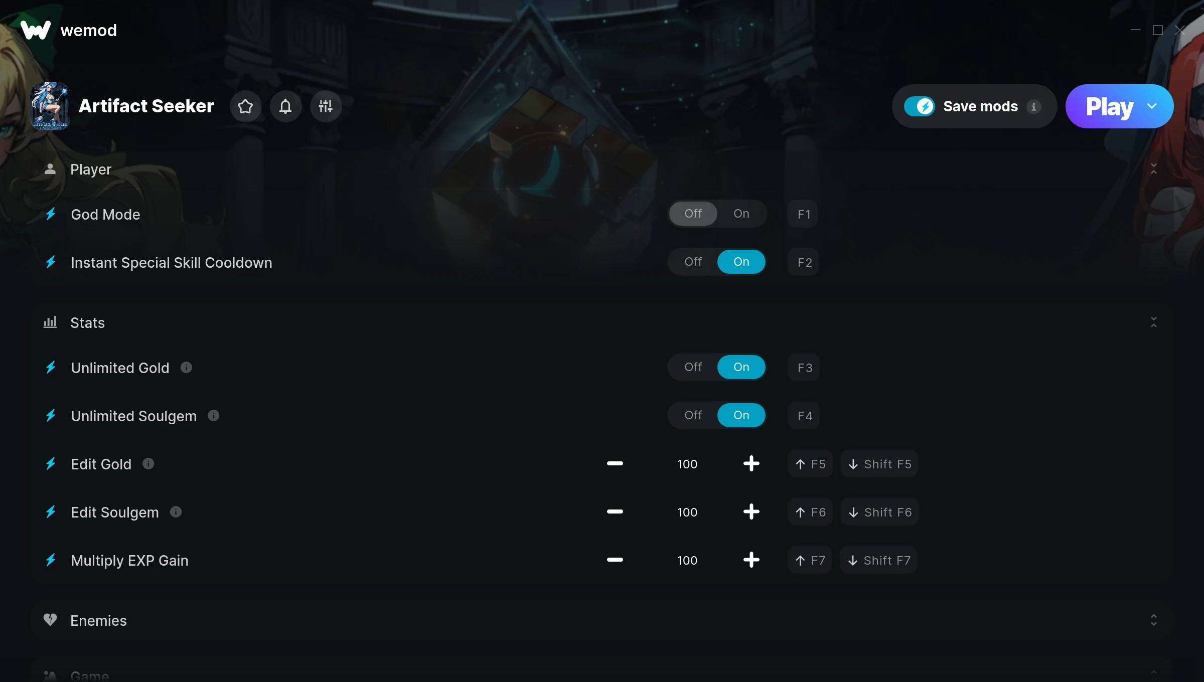 Artifact Seeker Trainer screenshot