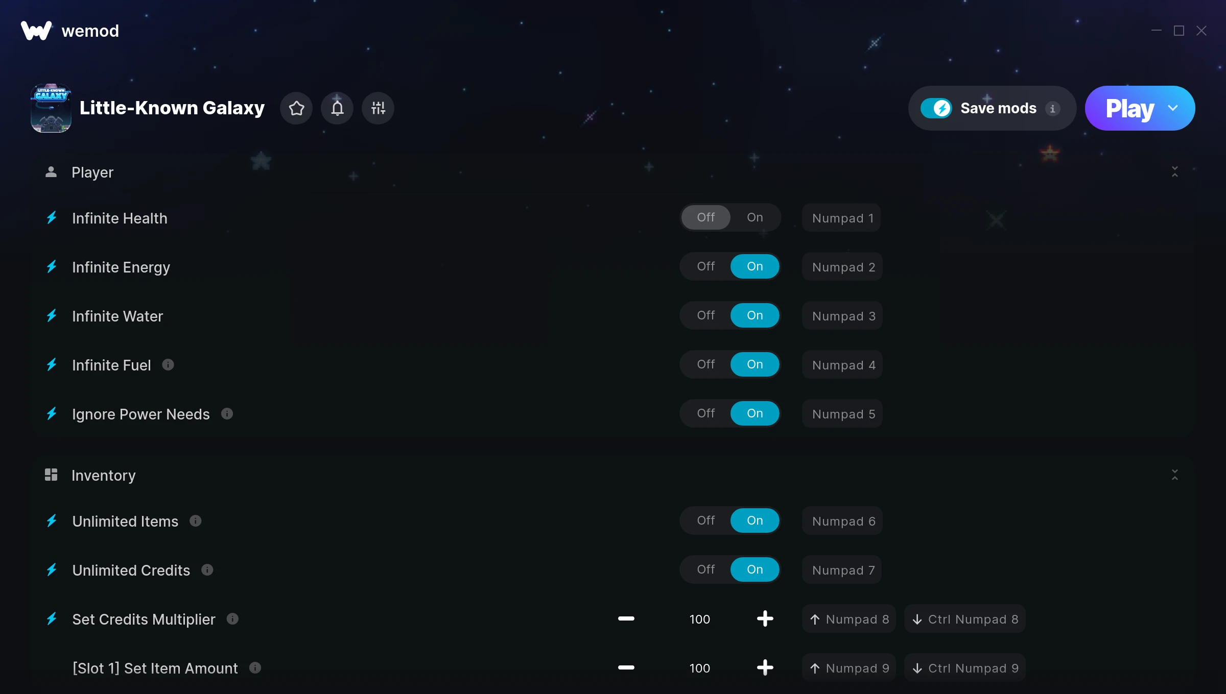 Little-Known Galaxy Trainer screenshot