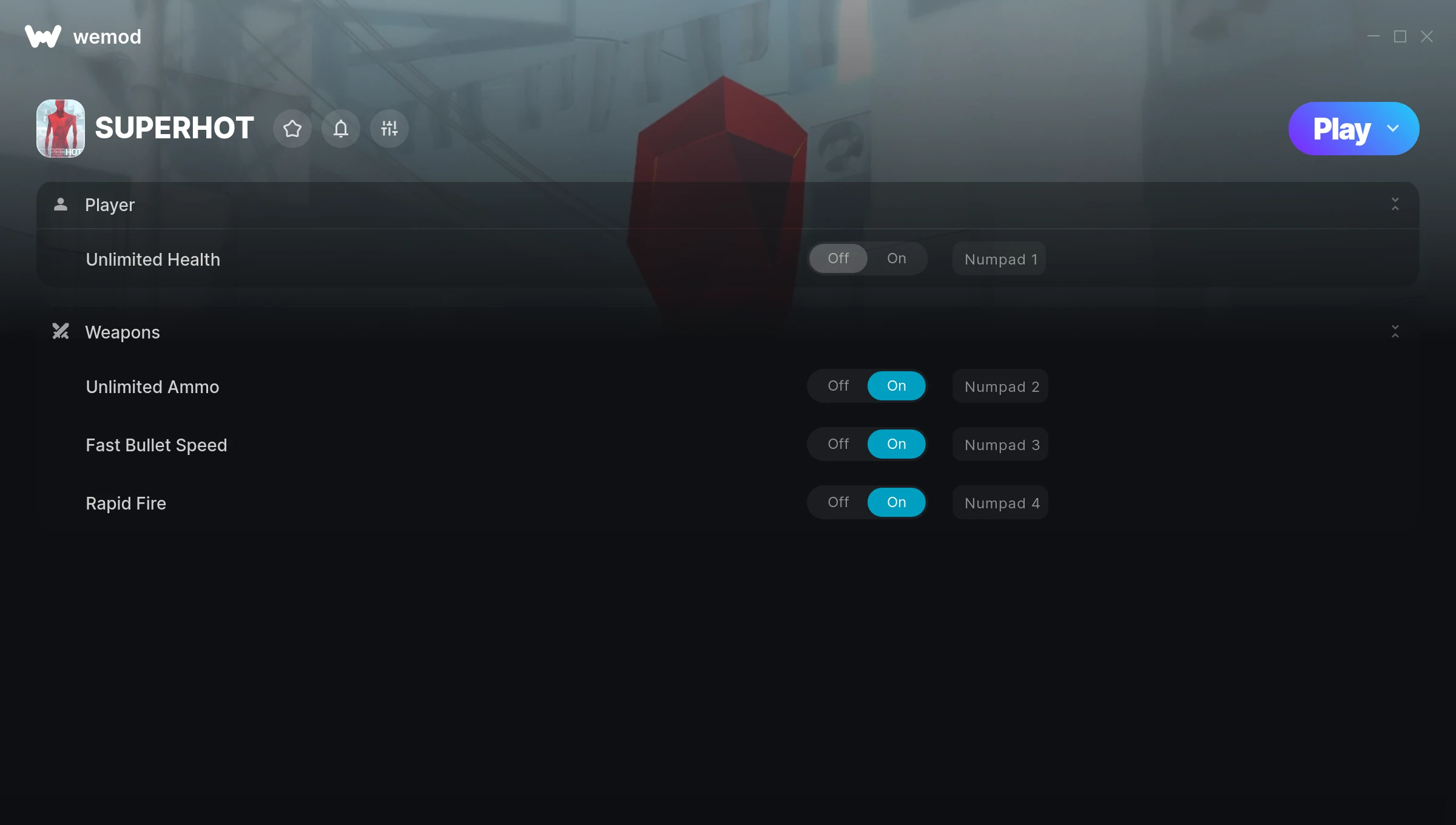 SUPERHOT Trainer screenshot