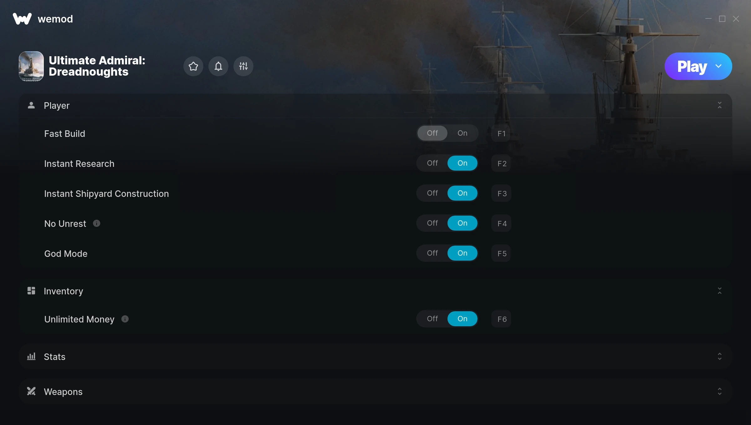 Ultimate Admiral: Dreadnoughts Trainer screenshot