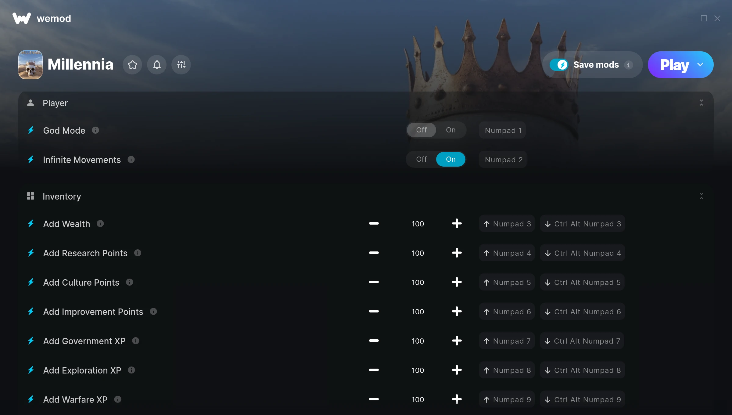 Millennia Trainer screenshot