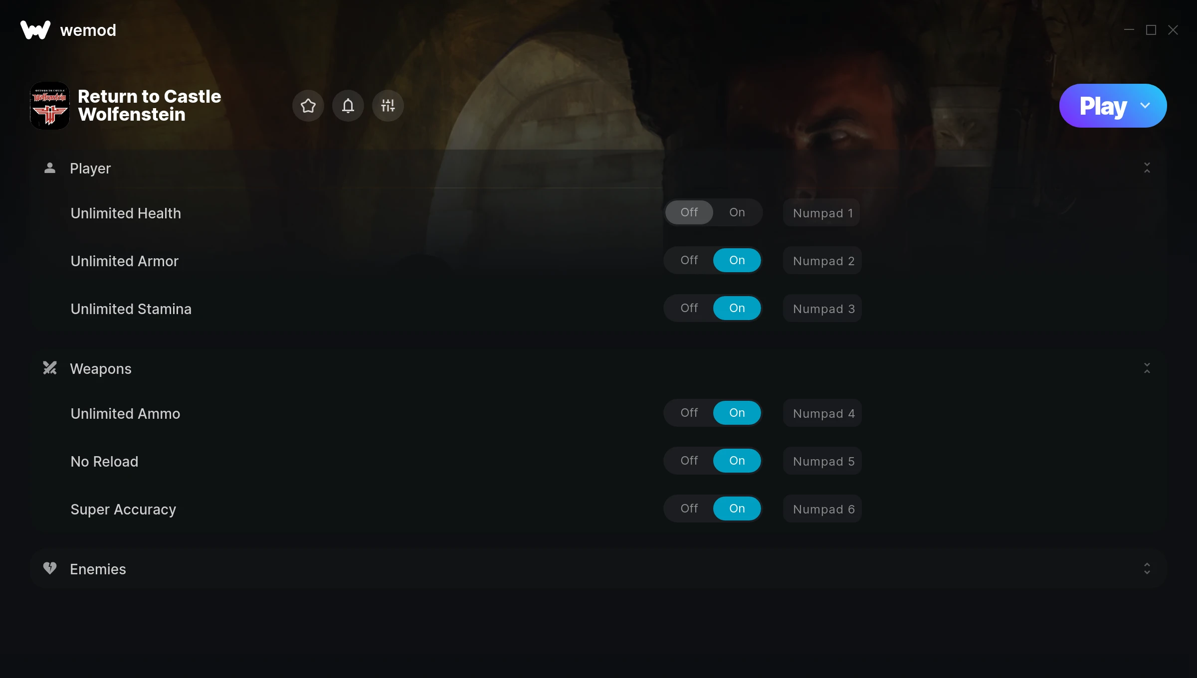 Return to Castle Wolfenstein Trainer screenshot