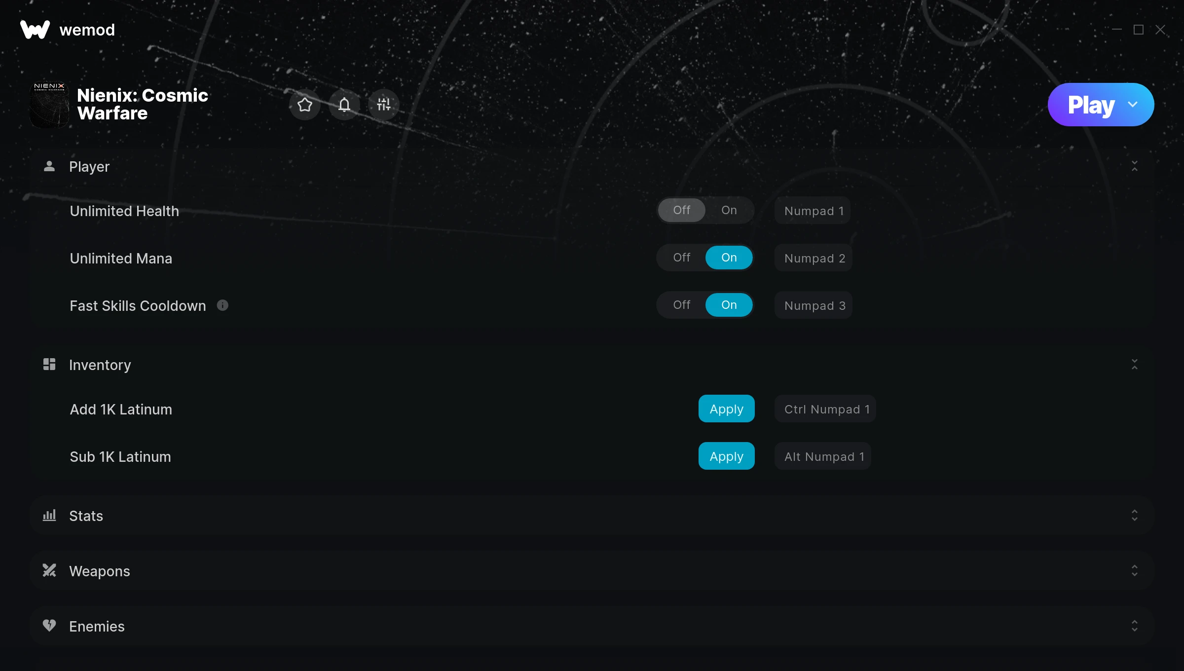Nienix: Cosmic Warfare Trainer screenshot