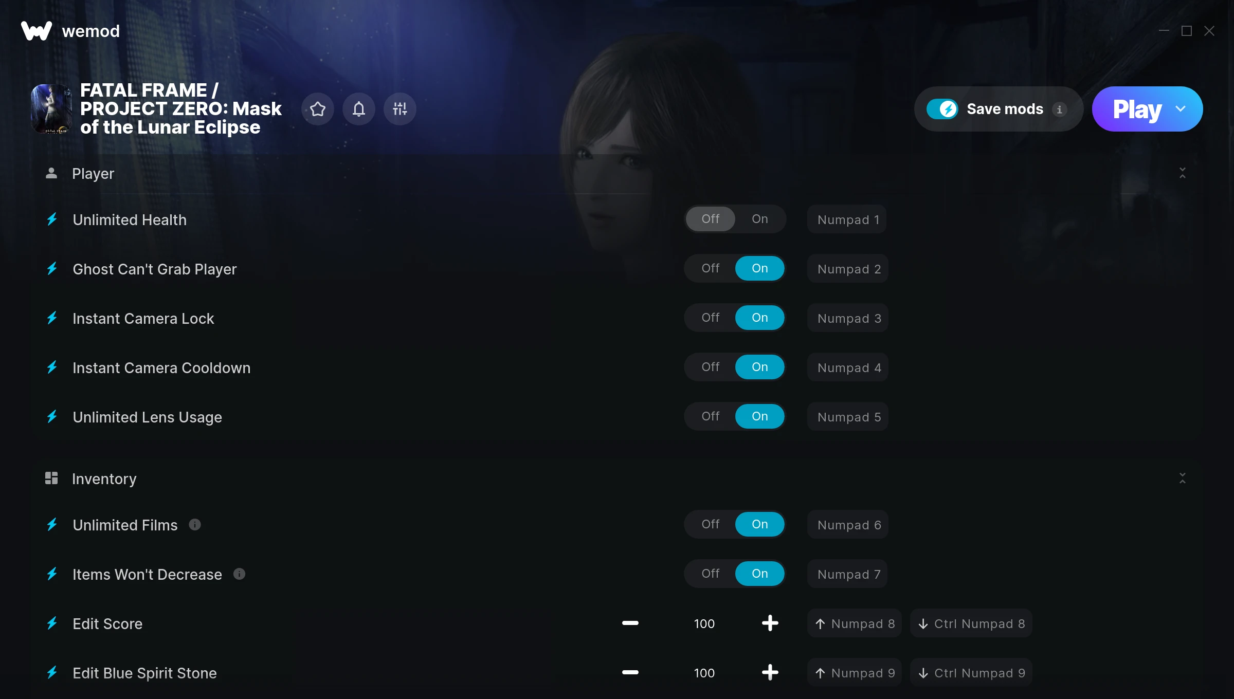 Fatal Frame Project Zero Mask of the Lunar Eclipse Trainer screenshot