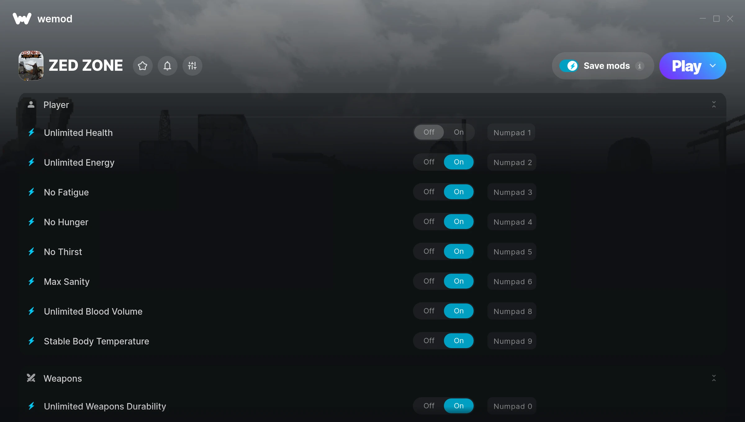 ZED ZONE Trainer screenshot