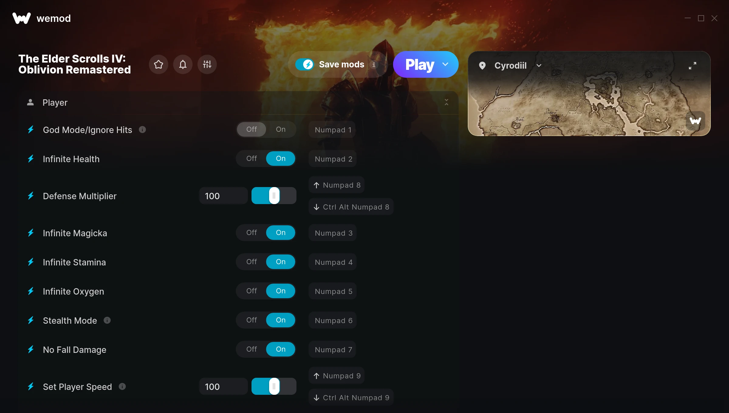 The Elder Scrolls IV Oblivion Remastered Trainer screenshot