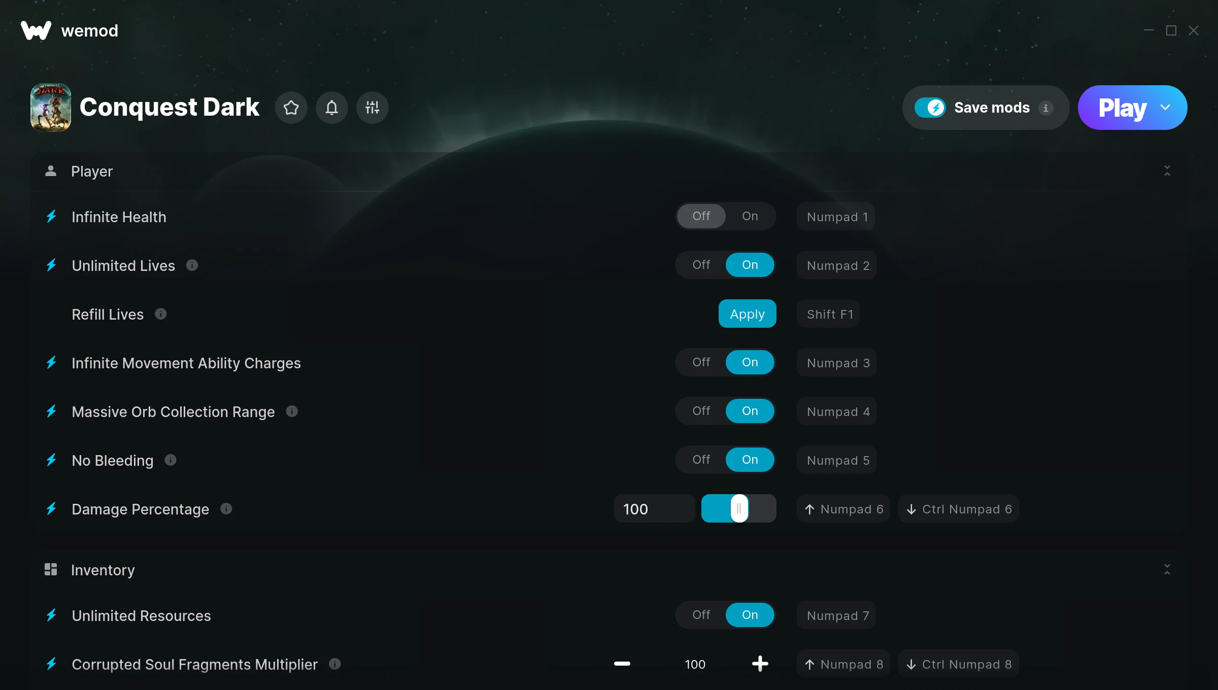 Conquest Dark Trainer screenshot
