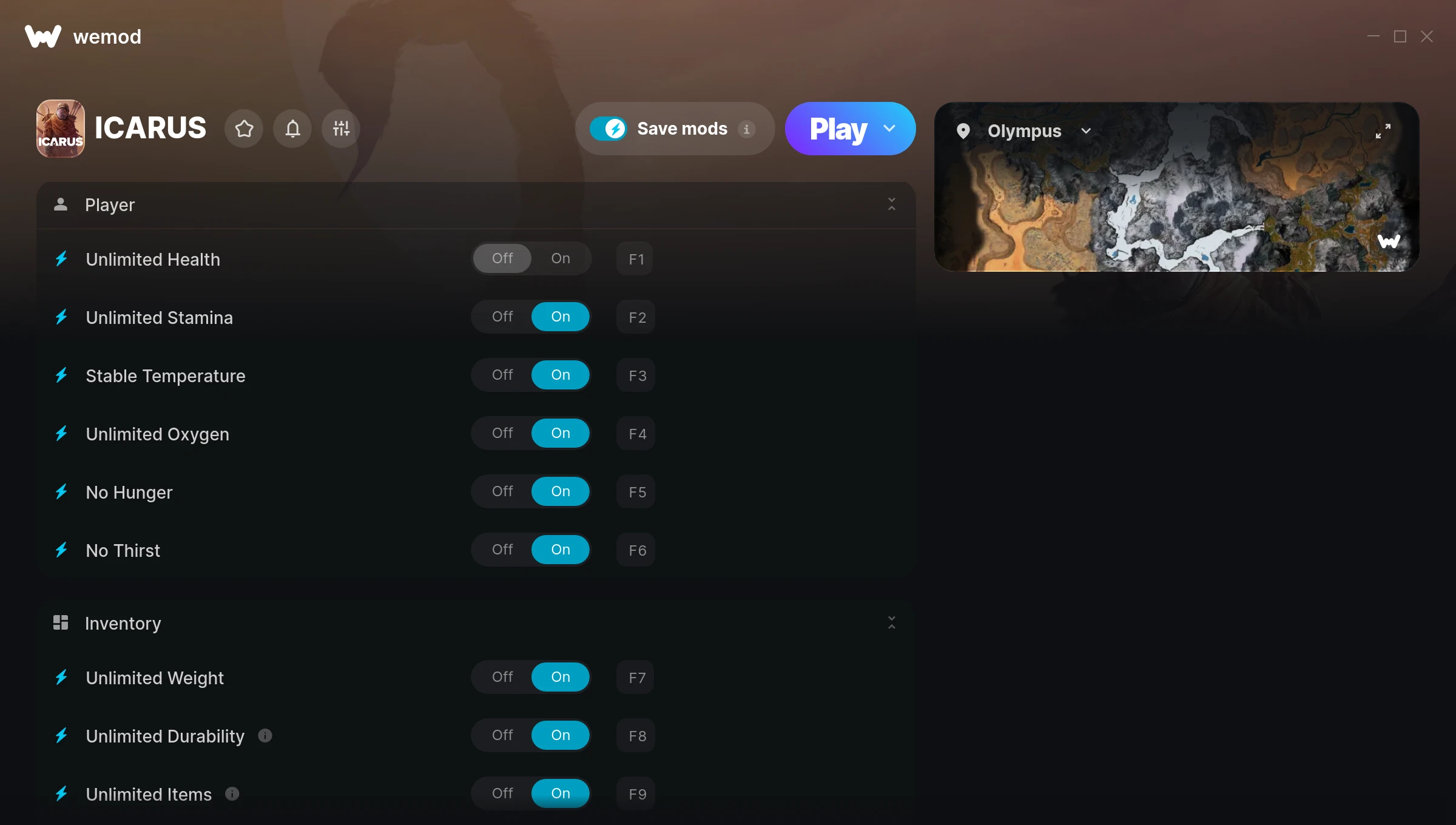 Icarus Trainer screenshot