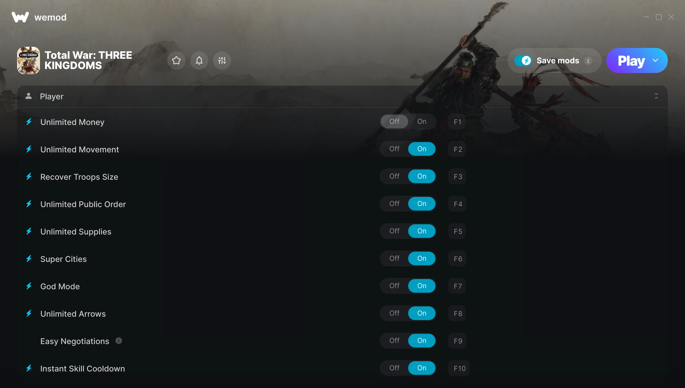 Total War Three Kingdoms Trainer screenshot