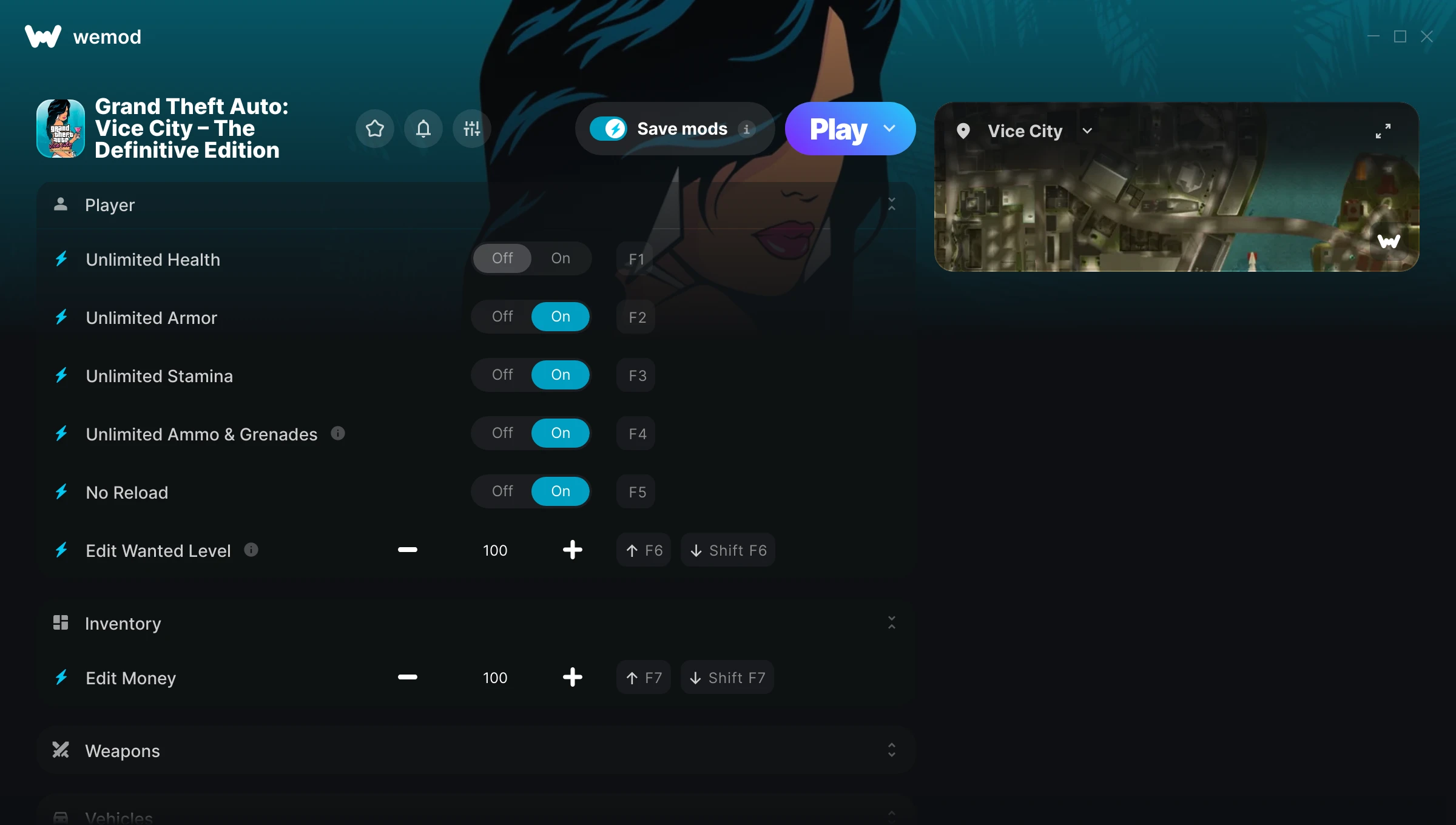 Grand Theft Auto Vice City the Definitive Edition Trainer screenshot