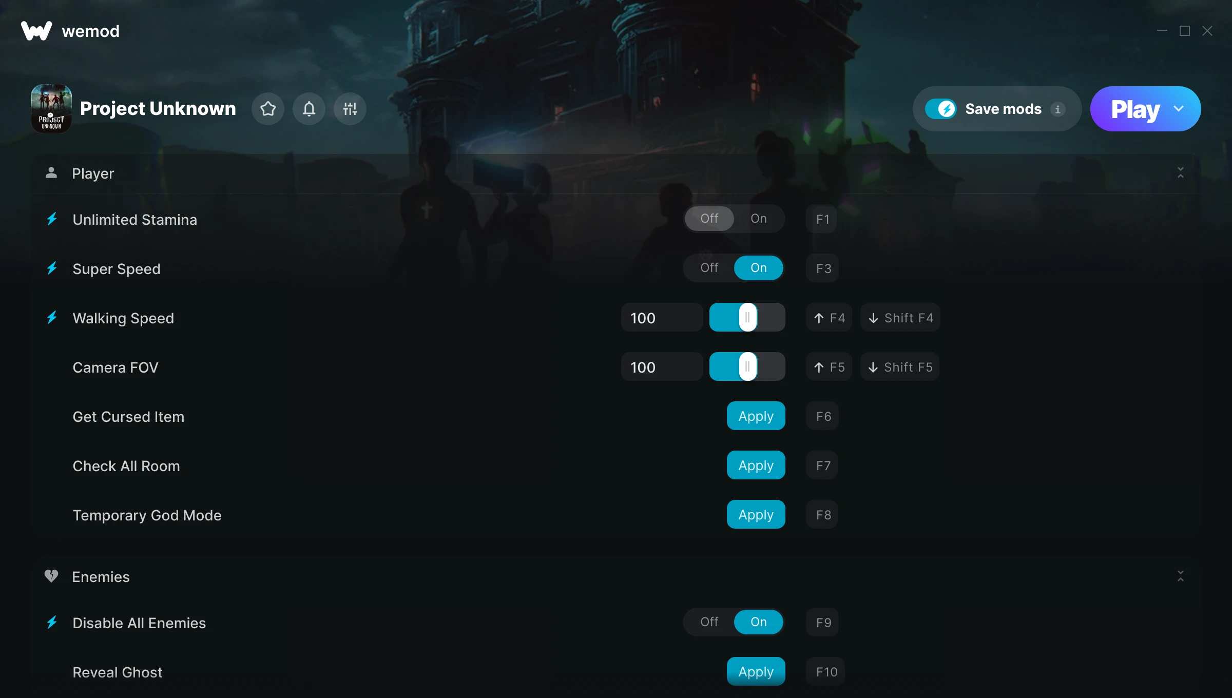 Project Unknown Trainer screenshot