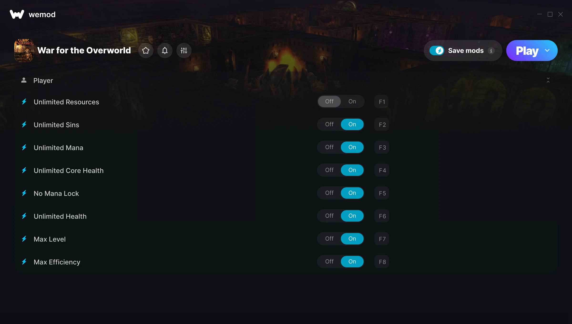 War for the Overworld Trainer screenshot
