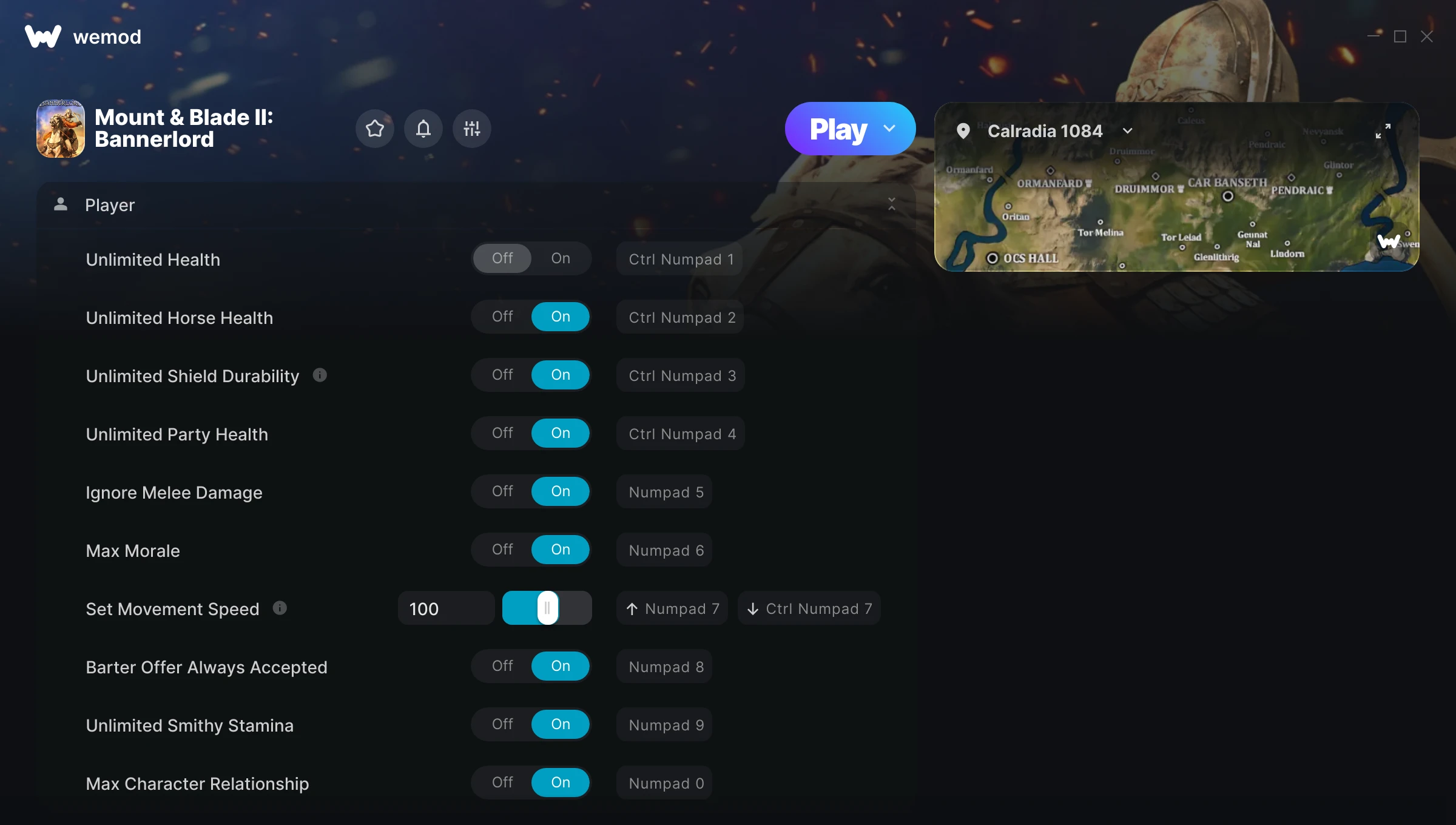 Mount Blade II Bannerlord Trainer screenshot