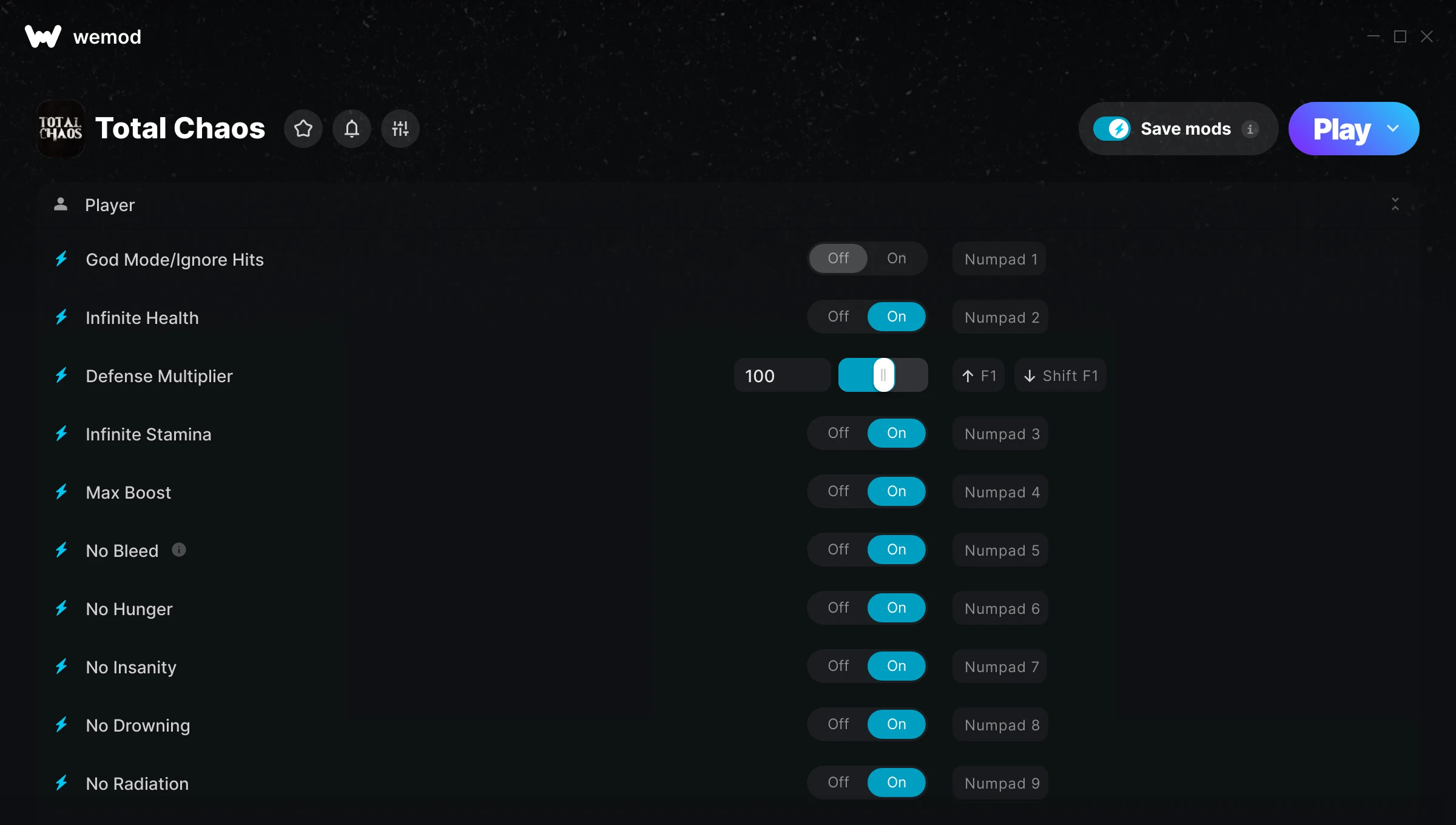 Total Chaos Trainer screenshot