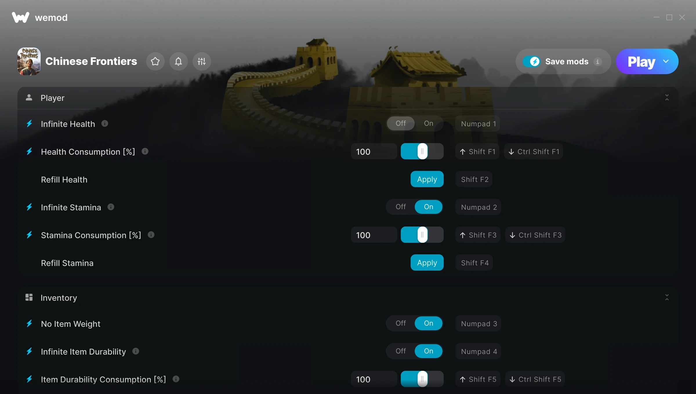 Chinese Frontiers Trainer screenshot
