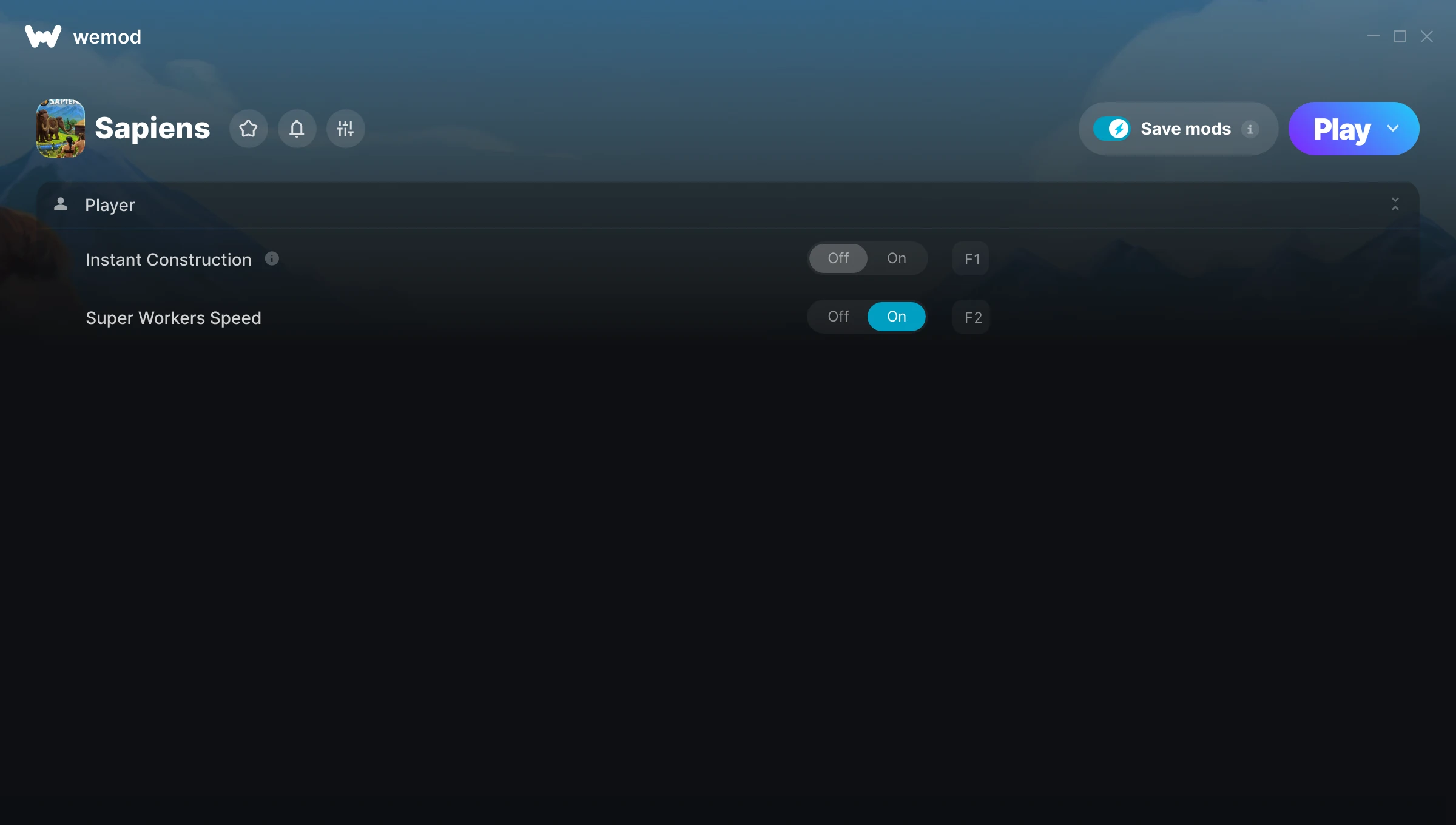 Sapiens Trainer screenshot