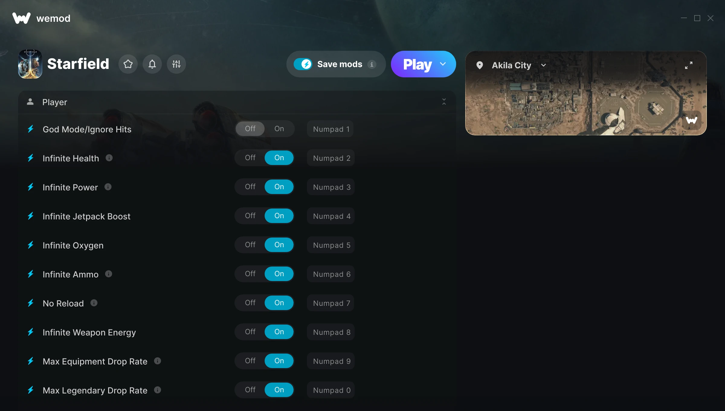 Starfield Trainer screenshot
