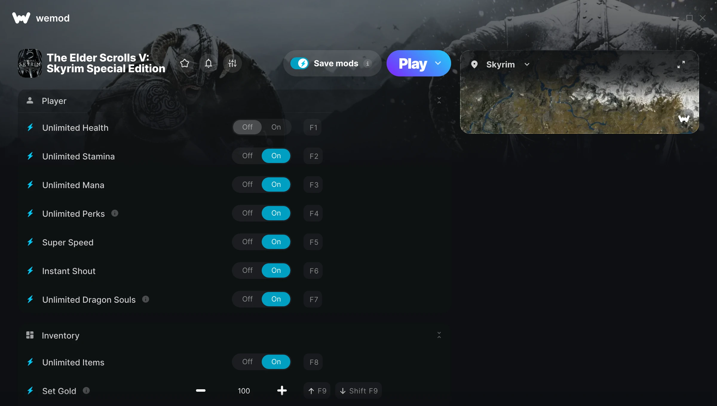 The Elder Scrolls V Skyrim Special Edition Trainer screenshot