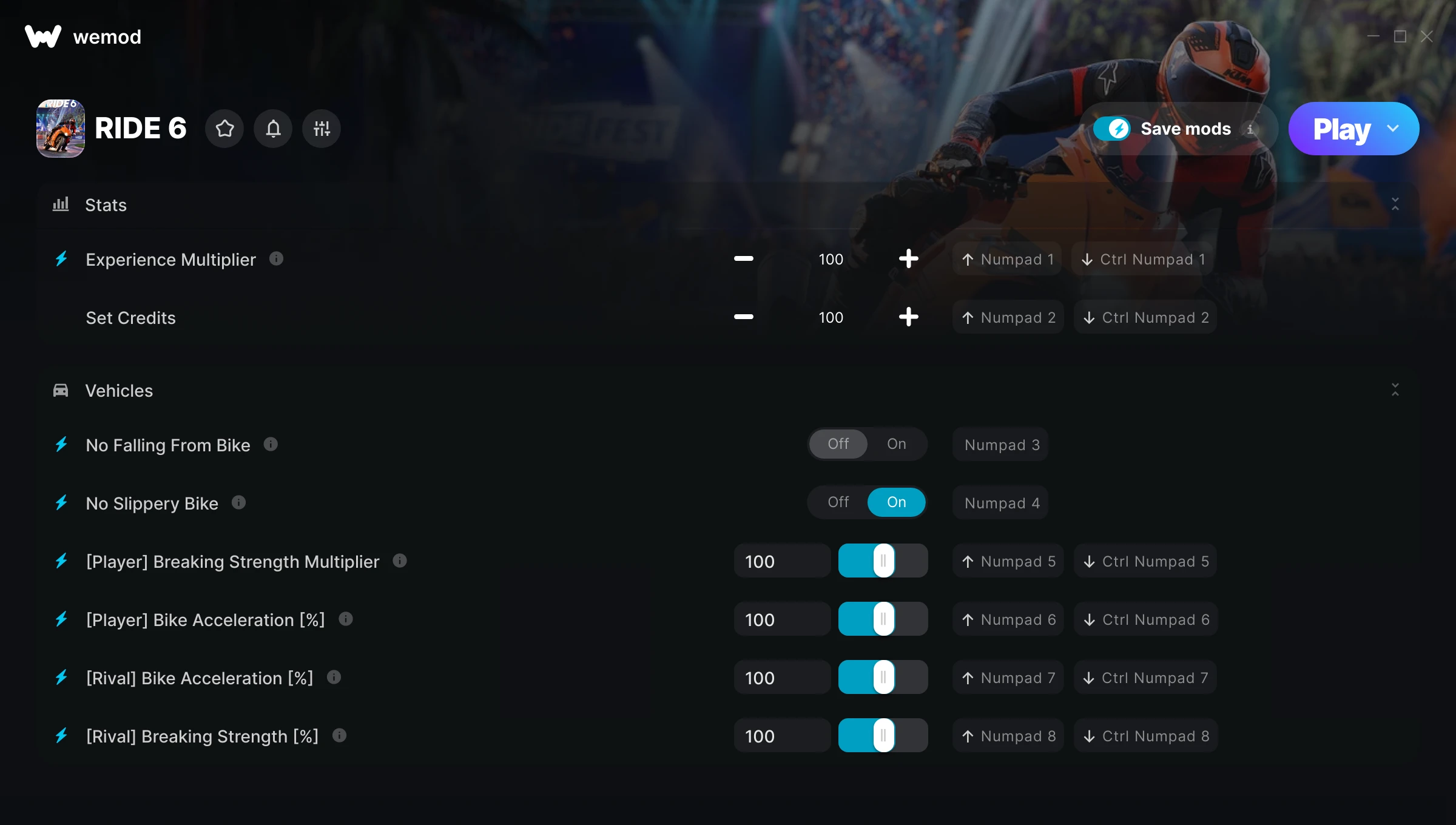 RIDE 6 Trainer screenshot