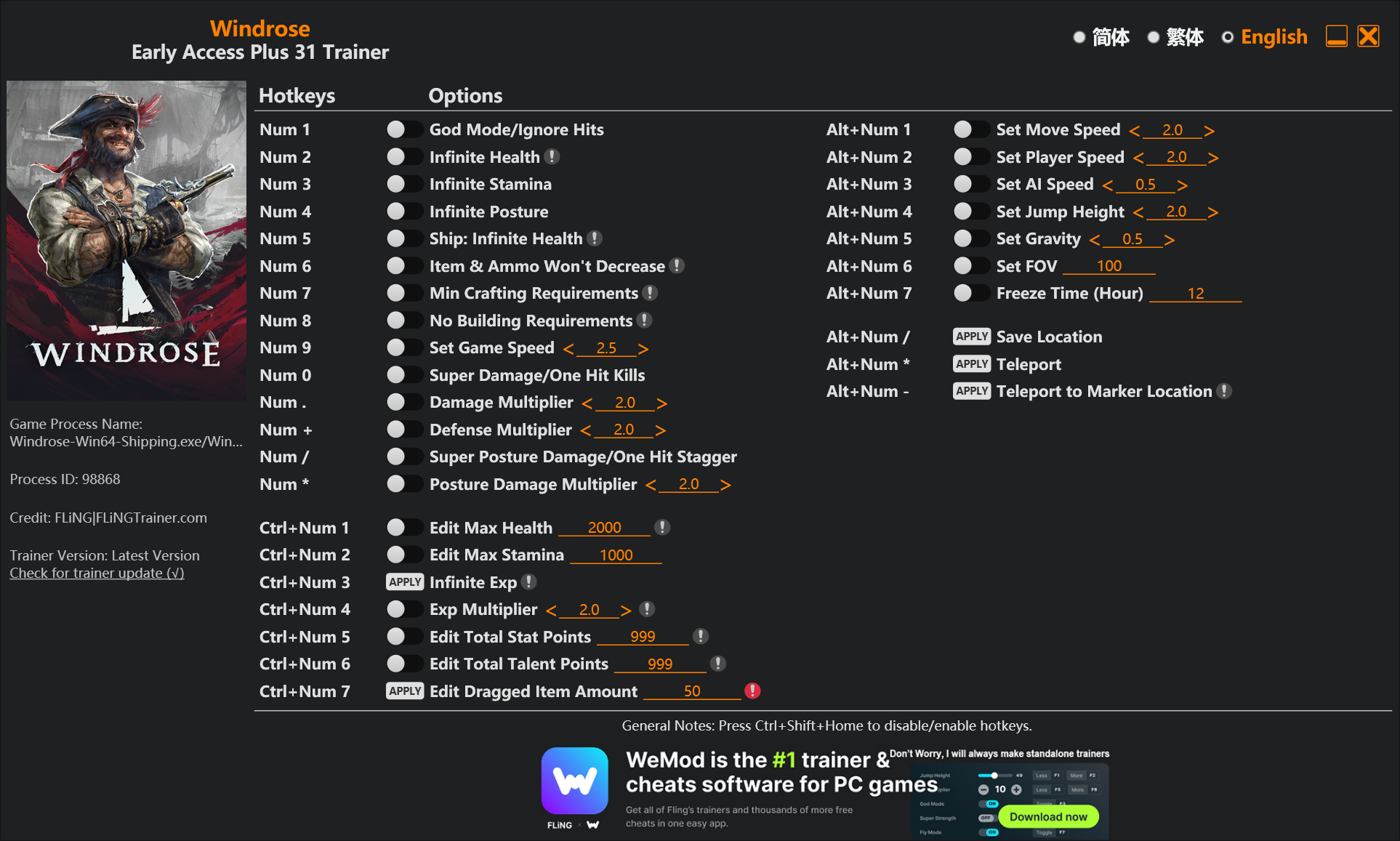 Windrose Trainer screenshot