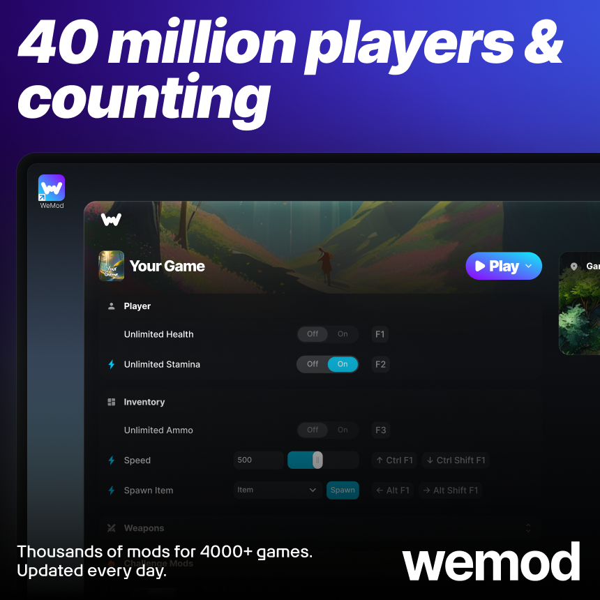 Get game cheats and trainers on WeMod
