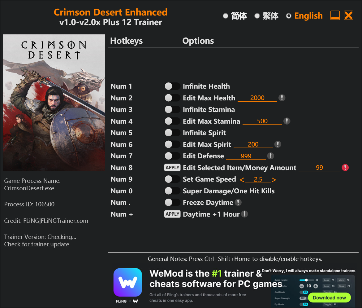 Crimson Desert Enhanced Trainer screenshot